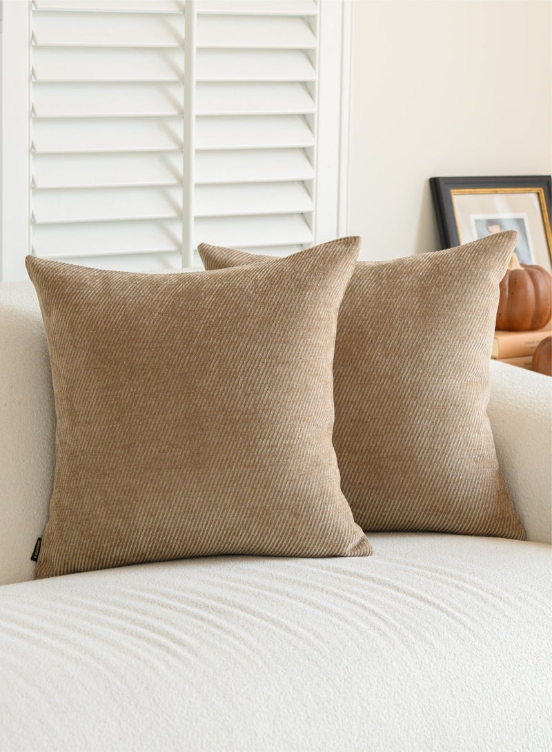 لحظة مجموعة من 2 غطاء وسادة زخرفي من شينيلا مع أغطية وسادة من التويل للأريكة وغرفة المعيشة والسرير مقاس 50 × 50 سم باللون البني الداكن. - Image 1